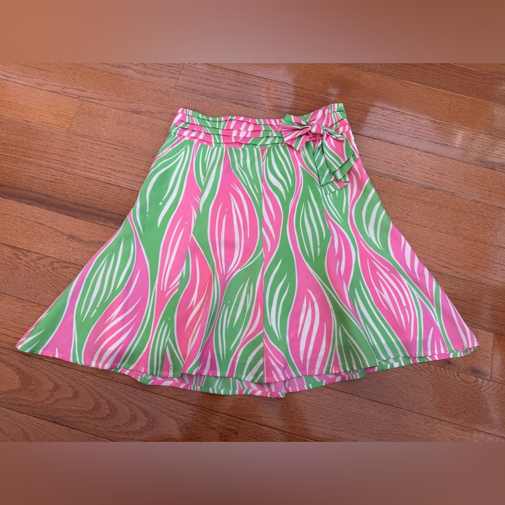 LILLY PULITZER Women’s Pink Green Silk Adeline SOUTHERN TEA Preppy Skirt Size 0